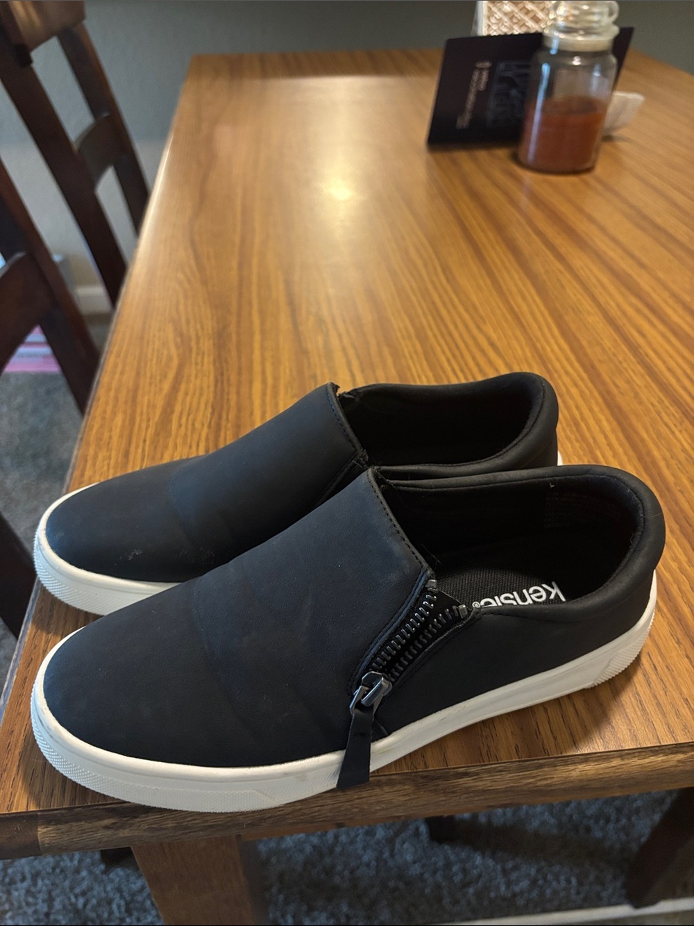 Kensie Black Womens Slip-On Loafers with White Sole